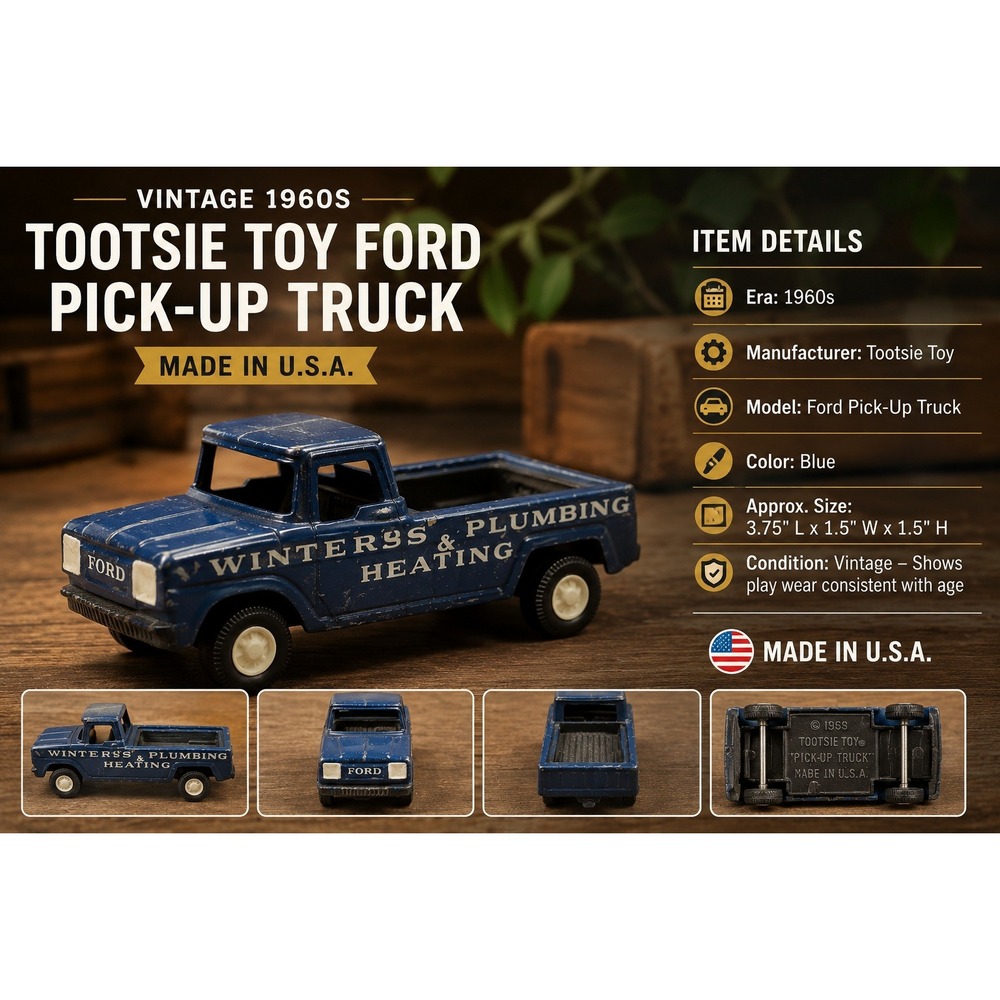 Vintage 1969 Tootsietoy Ford Pick-Up Truck Winter's Plumbing & Heating Blue
